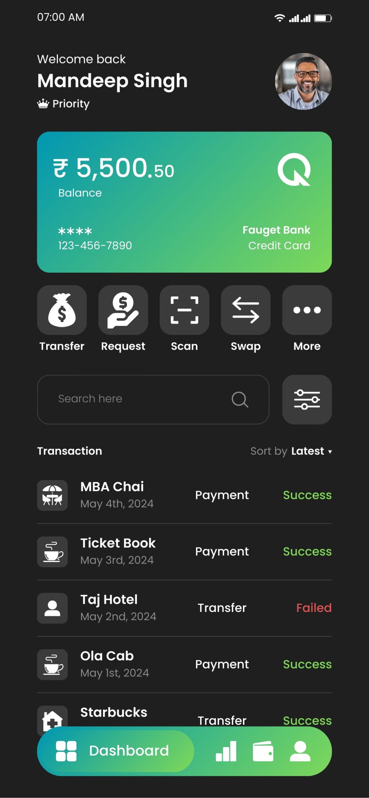Black and Green Illustrative Dashboard Mobile Banking UI Prototype
